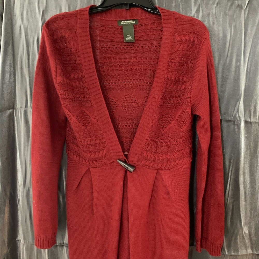 Burnt orange long cardigan with center button